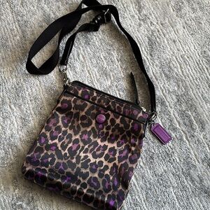 Coach NWT purple ocelot animal print cross body bag